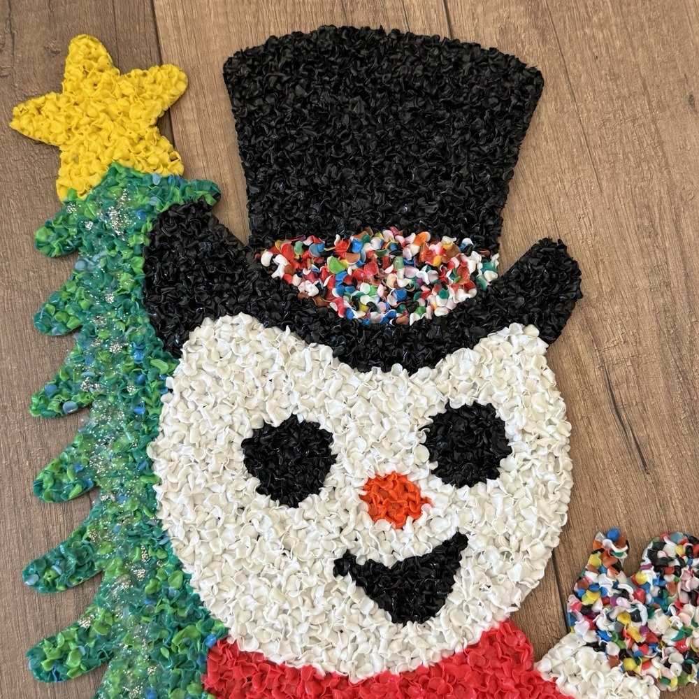 VTG 24" Melted Plastic Popcorn Snowman Christmas Tree Star Wall Decor 1970's EUC - Picture 2 of 10